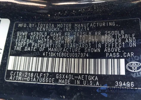 2014 Toyota Avalon Xle Premium z USA, uszkodzony, nr VIN 4T1BK1EB0EU097974